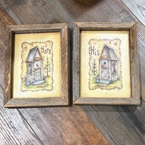 Rustic His and Hers Outhouse Wooden Wall Art Set